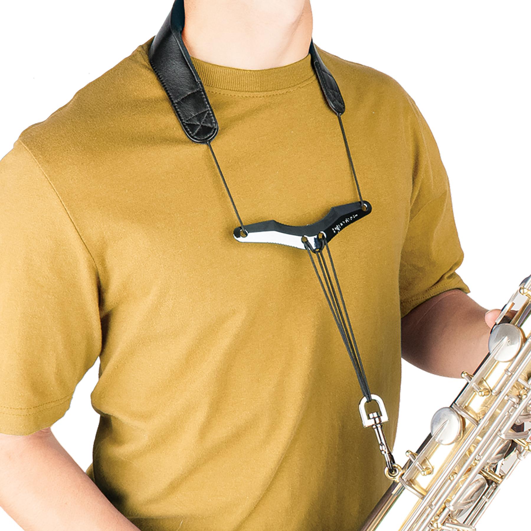 Saxophone Neck Strap - Less Stress Leather, Comfort Bar & Metal